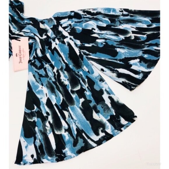 Juicy Couture Womens Blue and Green Keyhole V Neck Bell Sleeve Blouse Sz XS New - Picture 5 of 7